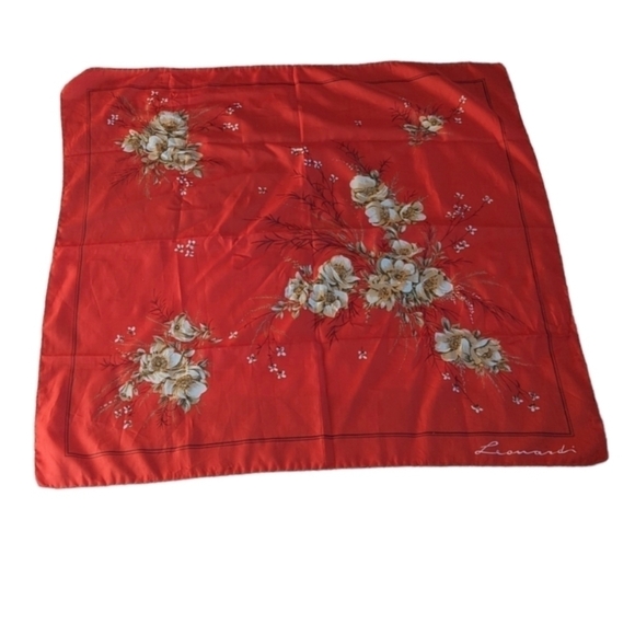 Leonardo Vintage Red Square Scarf Red Floral - Picture 1 of 9